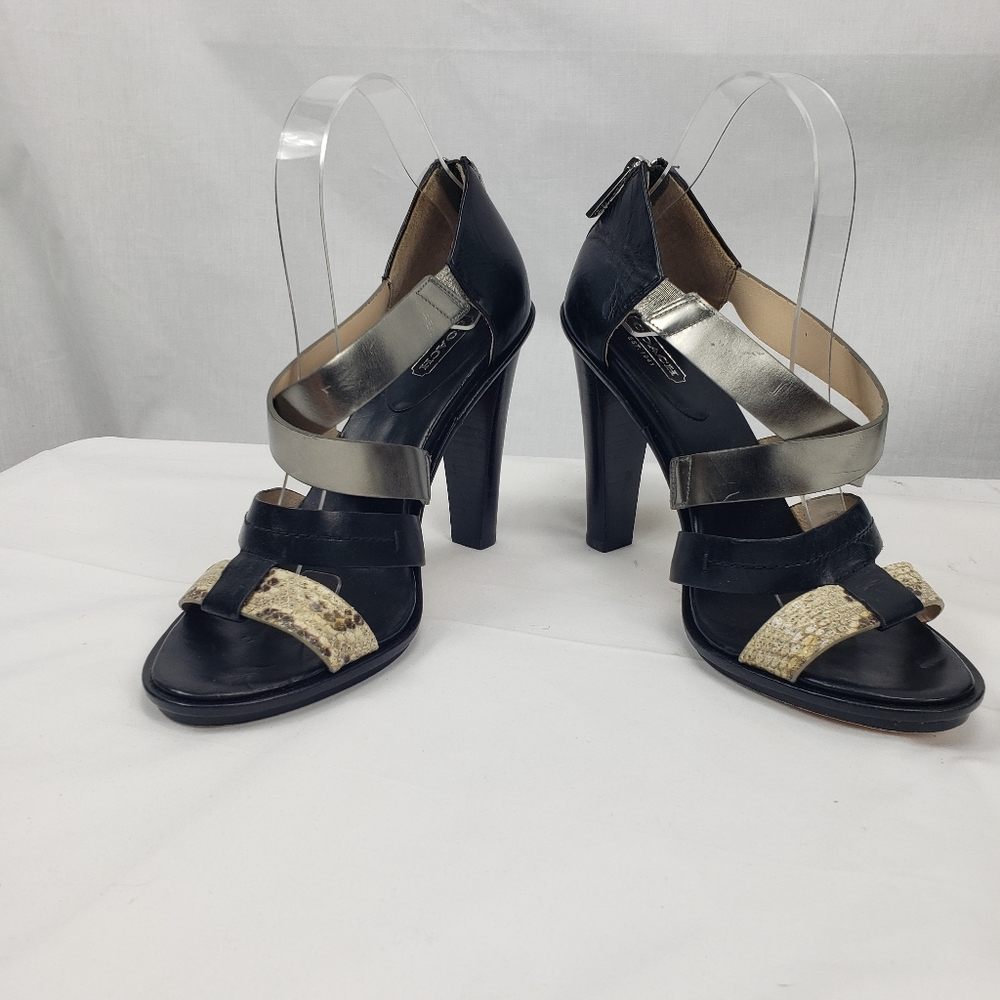 **COACH** BLACK HEELS Python Embossed Mirrored Leather  8